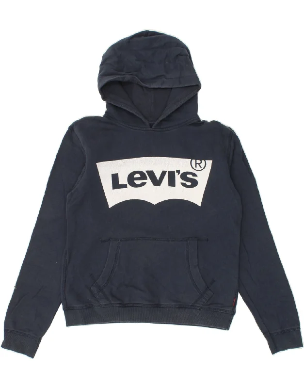 men's cotton hoodies -LEVI'S Boys Graphic Hoodie Jumper 13-14 Years Navy Blue Cotton