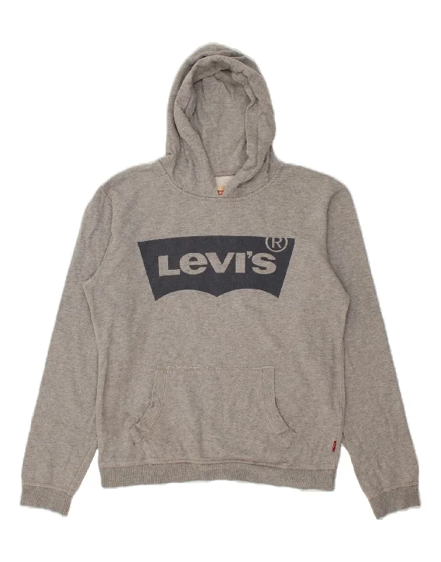 men's hoodie for outdoor wear -LEVI'S Boys Graphic Hoodie Jumper 15-16 Years Grey Cotton