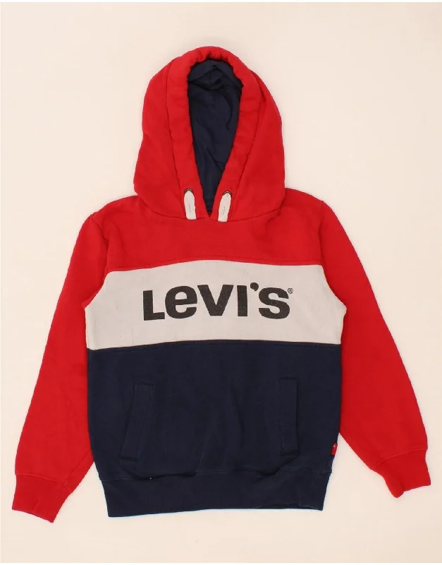 men's warm hoodies -LEVI'S Boys Graphic Hoodie Jumper 9-10 Years Multicoloured Colourblock