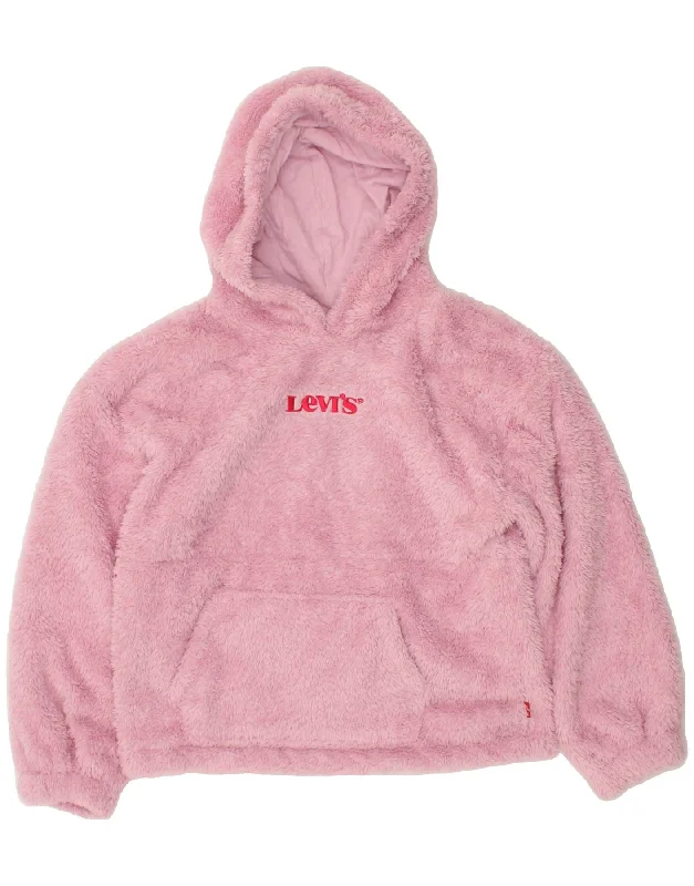 men's pullover hoodies -LEVI'S Girls Graphic Fleece Hoodie Jumper 9-10 Years Pink Polyester