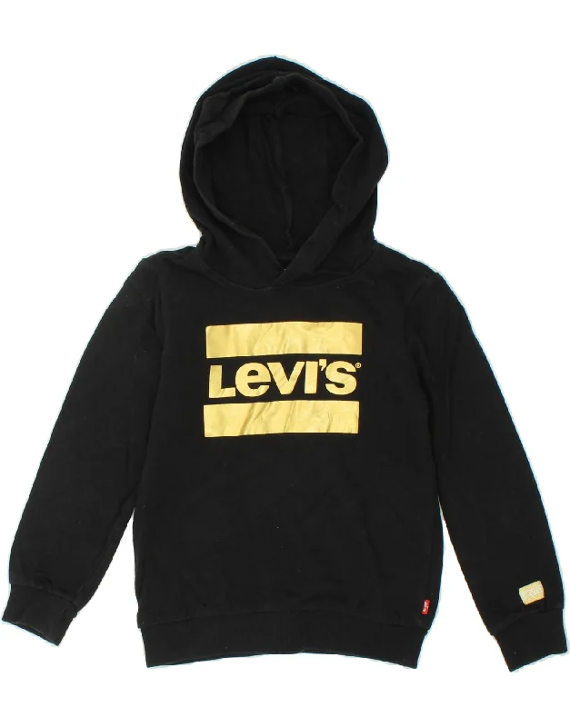 men's warm hoodie jackets -LEVI'S Girls Graphic Hoodie Jumper 8-9 Years Black Cotton