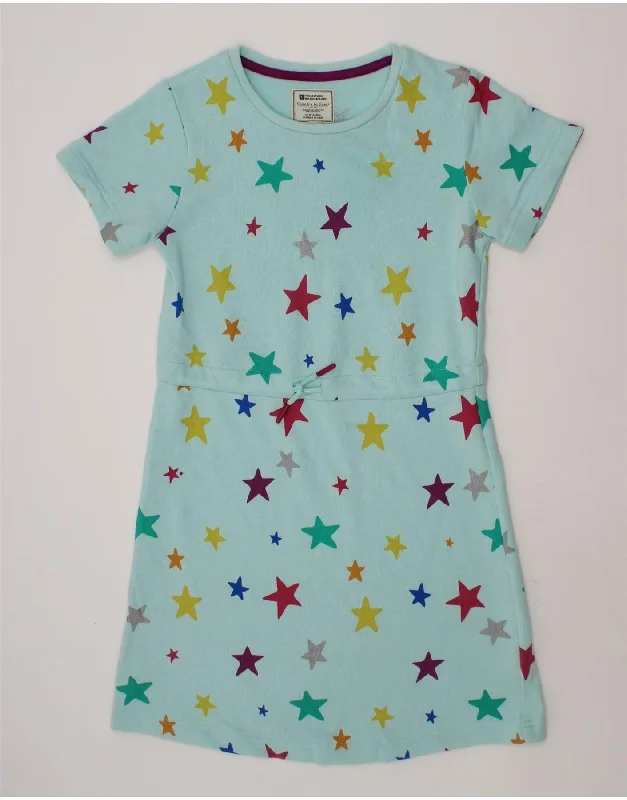 men's modern design t-shirts -MOUNTAIN WAREHOUSE Girls Graphic T-Shirt Dress 9-10 Years Blue Spotted