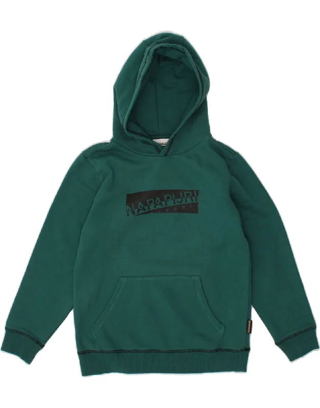 men's oversized hoodies -NAPAPIJRI Boys Graphic Hoodie Jumper 11-12 Years Green Cotton