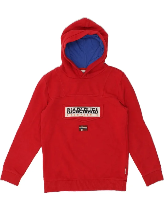 men's hoodies with slogans -NAPAPIJRI Girls Fleece Graphic Hoodie Jumper 11-12 Years Red