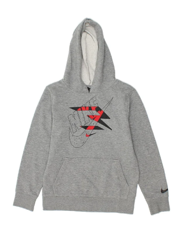 men's soft cotton hoodies -NIKE Boys Graphic Hoodie Jumper 10-11 Years Medium Grey Cotton