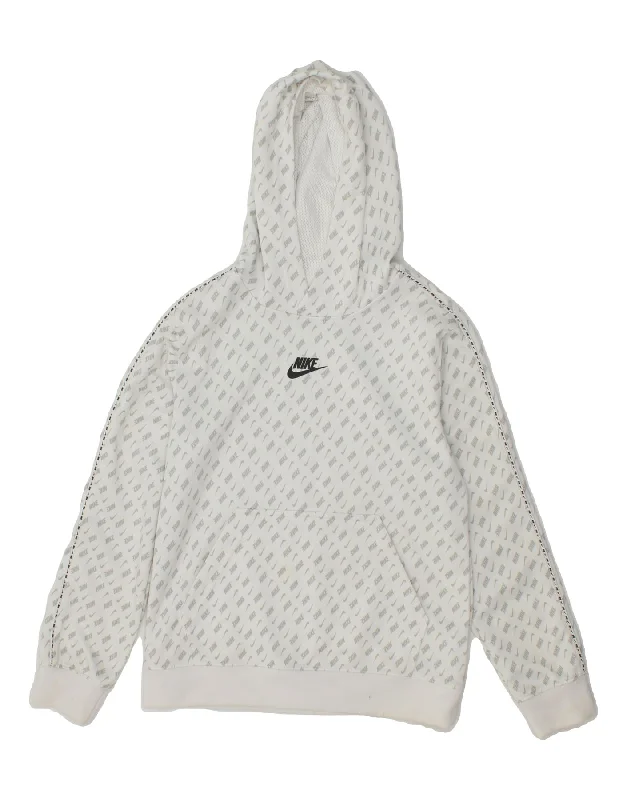 men's workout hoodies -NIKE Boys Graphic Hoodie Jumper 10-11 Years Medium White Spotted Polyester