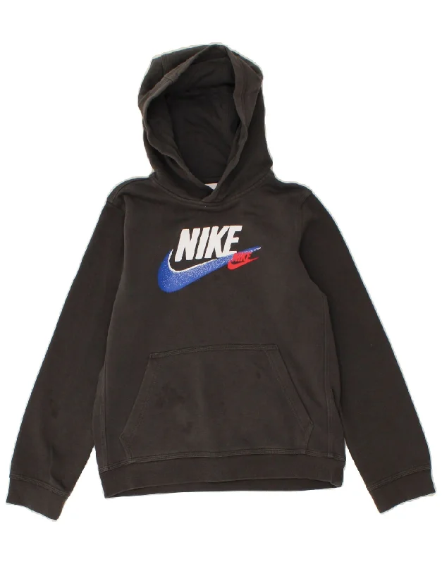 men's casual zip-up hoodies -NIKE Boys Graphic Hoodie Jumper 12-13 Years Large  Grey Cotton