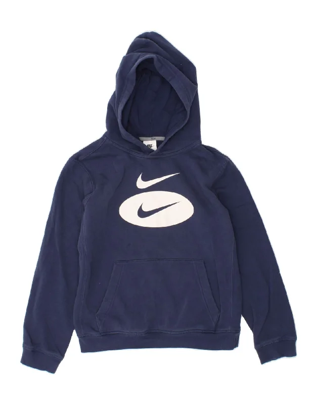 men's long sleeve hoodie -NIKE Boys Graphic Hoodie Jumper 12-13 Years Large  Navy Blue Cotton