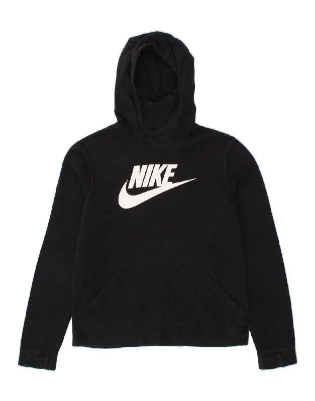 men's trendy hoodies -NIKE Boys Graphic Hoodie Jumper 13-14 Years XL Black Cotton