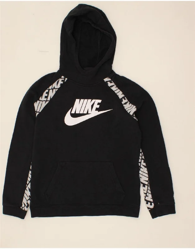 men's hoodie with designs -NIKE Boys Graphic Hoodie Jumper 13-14 Years XL  Black Cotton