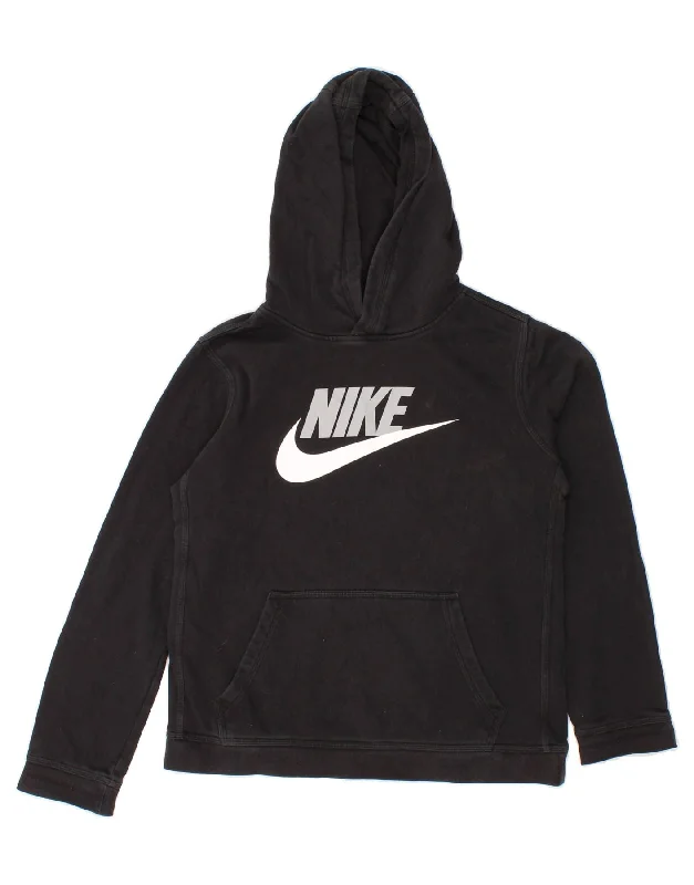 men's pullover hoodies -NIKE Boys Graphic Hoodie Jumper 13-14 Years XL Black Cotton