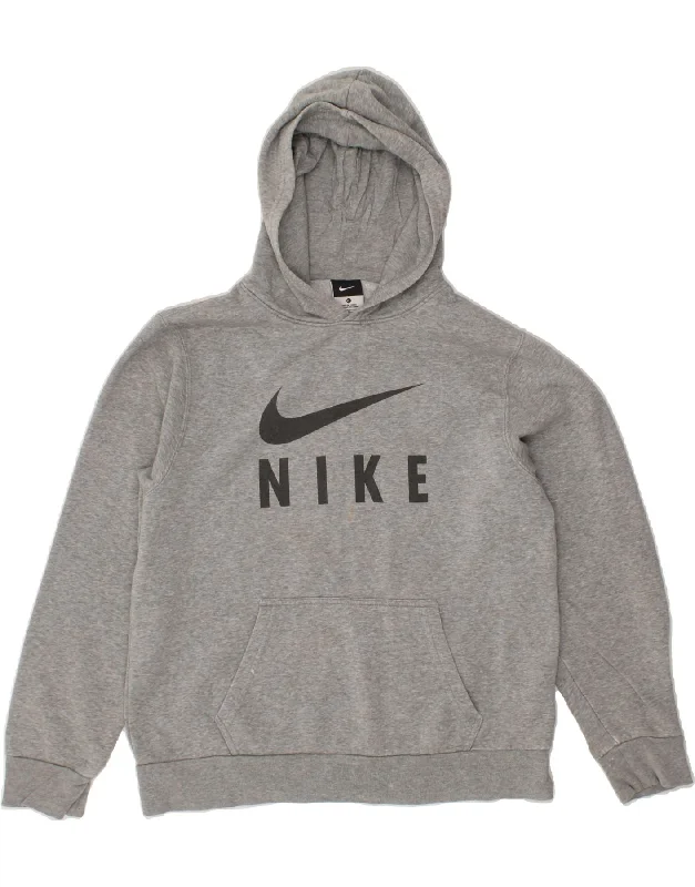 men's hoodie sweatshirt with hoods -NIKE Boys Graphic Hoodie Jumper 13-14 Years XL Grey Cotton