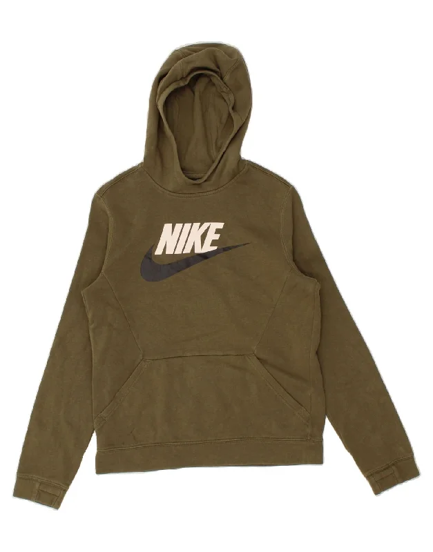 men's cozy hoodies -NIKE Boys Graphic Hoodie Jumper 13-14 Years XL Khaki