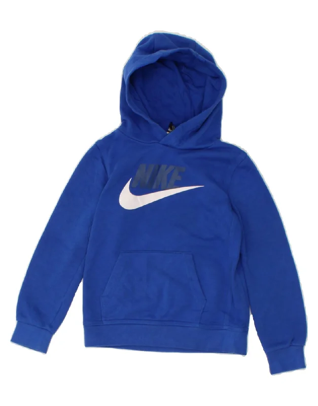 men's hoodies with slogans -NIKE Boys Graphic Hoodie Jumper 3-4 Years Blue Cotton