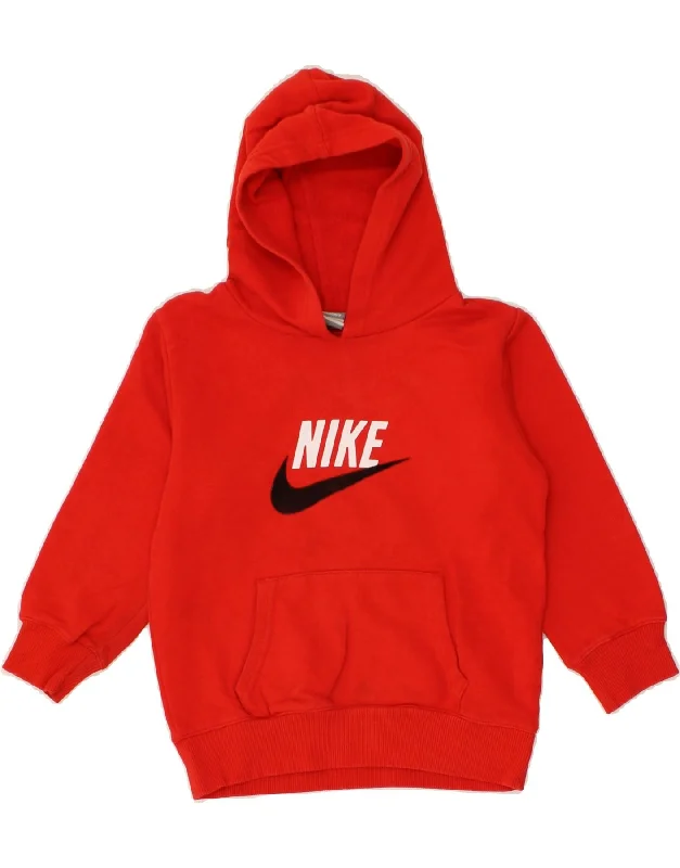 men's comfortable pullover sweatshirts -NIKE Boys Graphic Hoodie Jumper 5-6 Years XS Orange Cotton