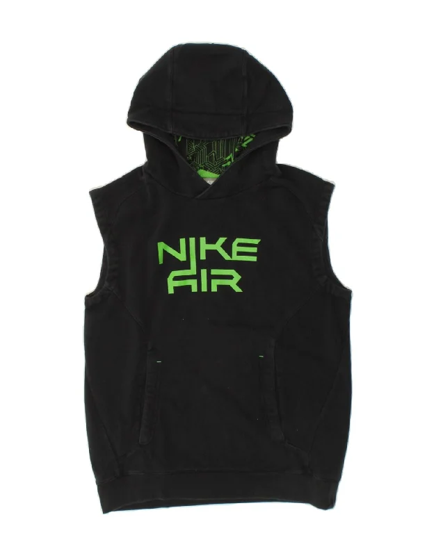 men's comfy hoodie sweatshirt -NIKE Boys Graphic Sleeveless Hoodie Jumper 12-13 Years Large  Black Cotton