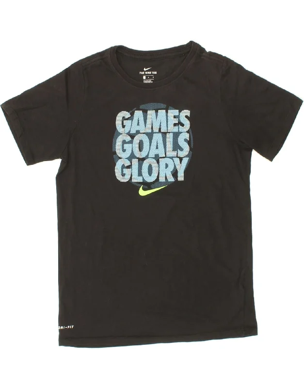 men's short sleeve t-shirts -NIKE Boys Graphic T-Shirt Top 12-13 Years Large Black Cotton