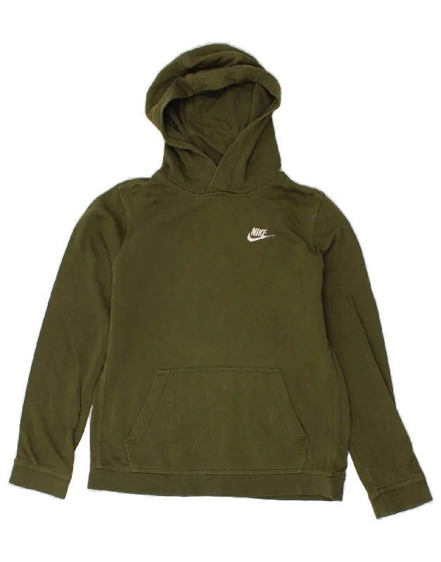 men's long sleeve hoodies -NIKE Boys Hoodie Jumper 13-14 Years XL  Khaki Cotton