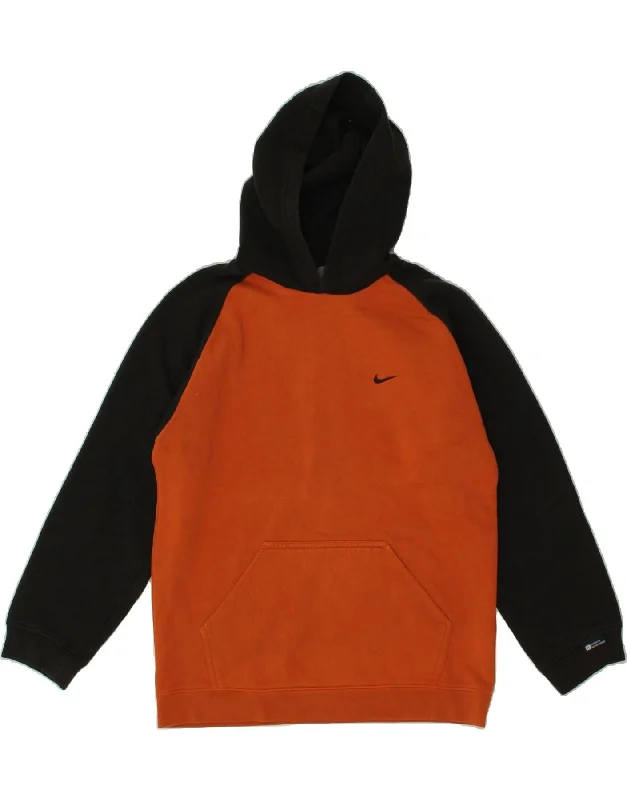 men's hoodies for winter -NIKE Boys Hoodie Jumper 14-15 Years Large  Orange Colourblock Cotton