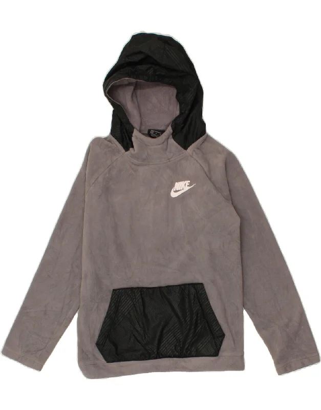 men's hoodie for sports activities -NIKE Boys Tall Fleece Hoodie Jumper 14-15 Years XL Grey Colourblock