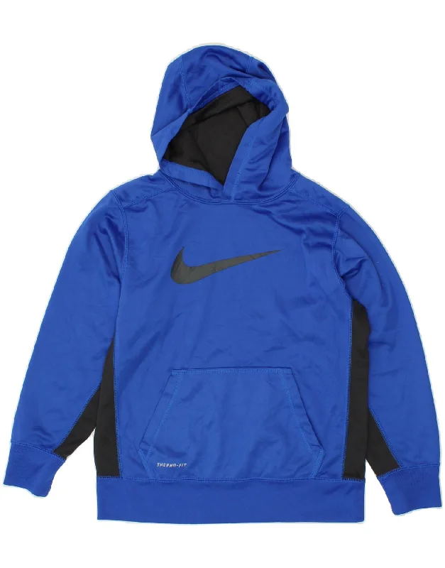 men's pullover hoodie for winter -NIKE Boys Therma-Fit Graphic Hoodie Jumper 10-11 Years Medium Blue