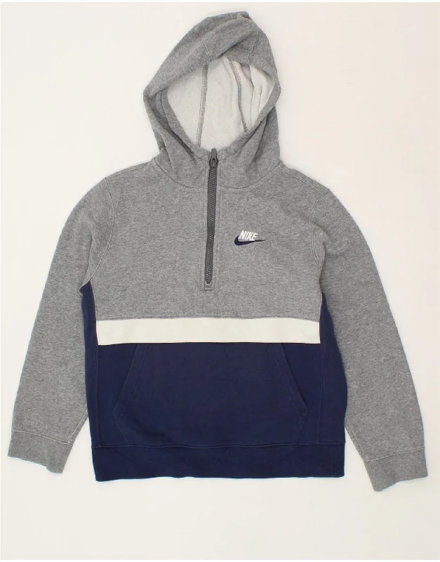 men's trendy oversized hoodies -NIKE Boys Zip Neck Hoodie Jumper 10-11 Years Medium  Grey Colourblock