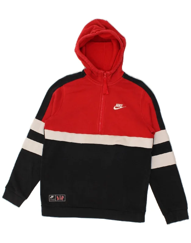 men's hoodie for fashion -NIKE Boys Zip Neck Hoodie Jumper 12-13 Years Large Red Colourblock Cotton