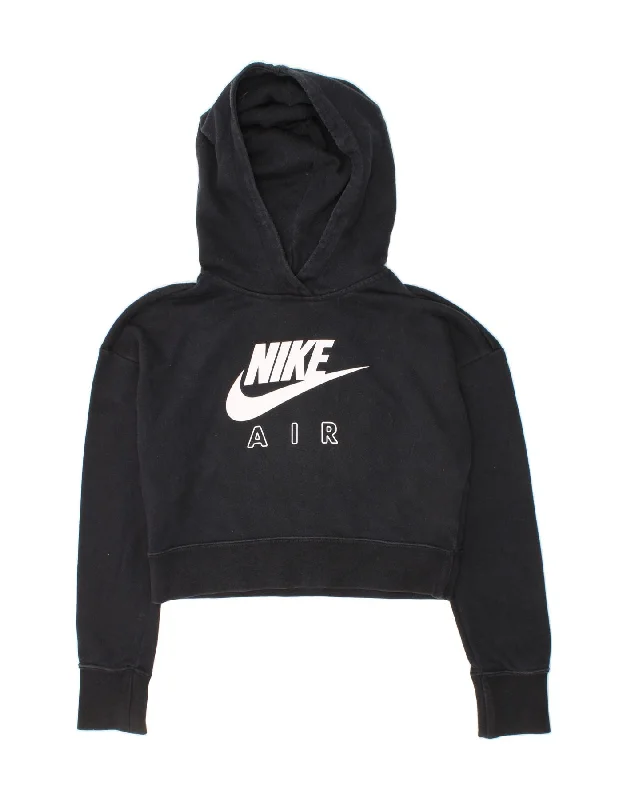 men's hoodie for chilly evenings -NIKE Girls Crop Graphic Hoodie Jumper 10-11 Years Medium  Black Cotton