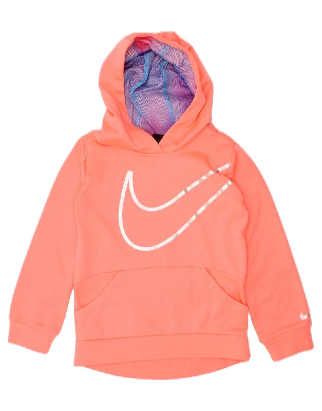 men's graphic hoodies for streetwear -NIKE Girls Dri Fit Graphic Hoodie Jumper 5-6 Years Medium Orange Polyester