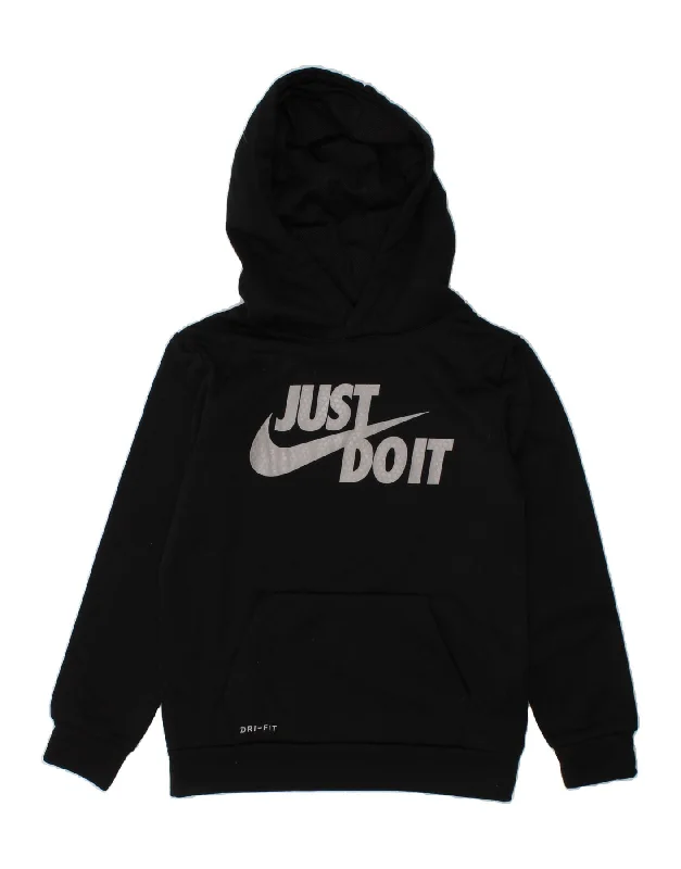 men's workout sweatshirt hoodies -NIKE Girls Dri Fit Graphic Hoodie Jumper 6-7 Years Large  Black Polyester