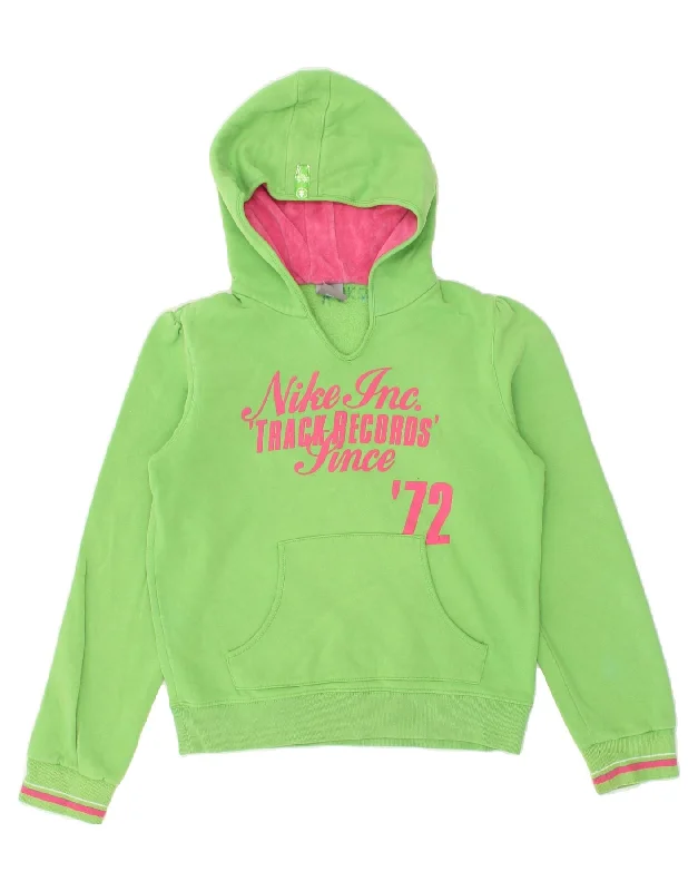 men's cozy hoodies -NIKE Girls Graphic Hoodie Jumper 13-14 Years XL Green