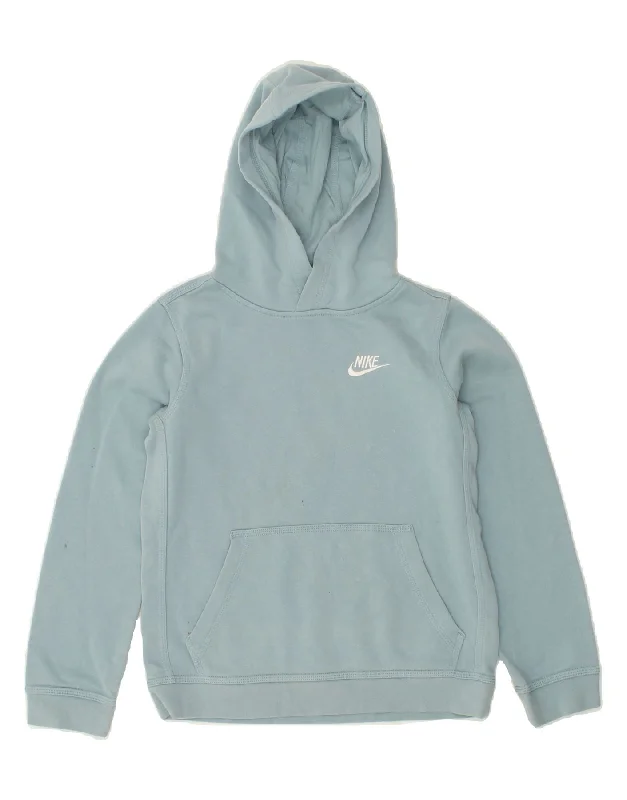 men's hoodies with logos -NIKE Girls Hoodie Jumper 10-11 Years Medium Blue Cotton