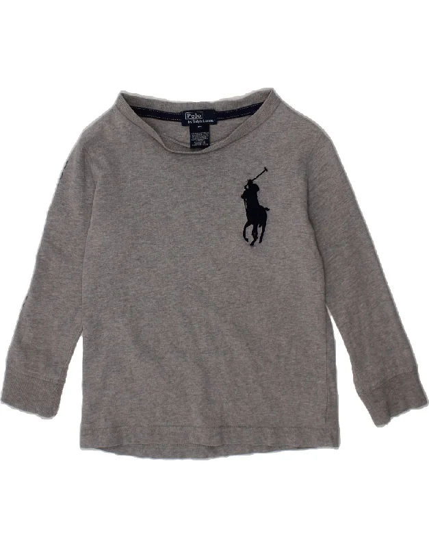 men's relaxed fit graphic t-shirts -POLO RALPH LAUREN Boys Graphic Top Long Sleeve 2-3 Years Grey Cotton