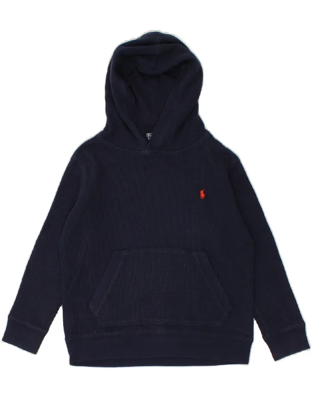 men's hoodie with creative prints -POLO RALPH LAUREN Boys Hoodie Jumper 5-6 Years Navy Blue Cotton