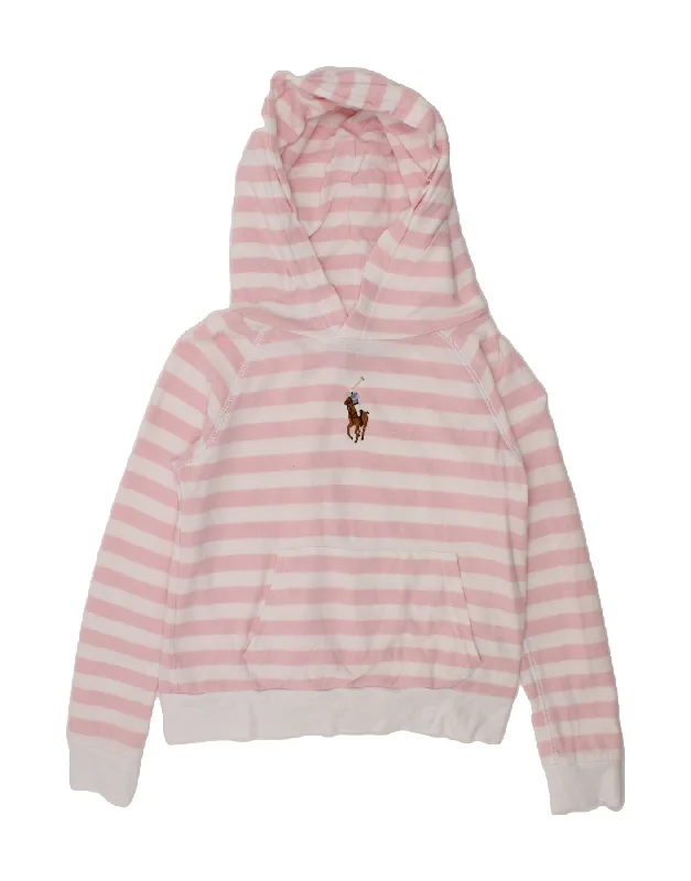 men's hoodie for fashion -POLO RALPH LAUREN Girls Hoodie Jumper 5-6 Years Pink Striped Cotton