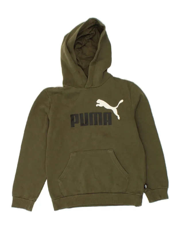 men's hoodie for fashion -PUMA Boys Graphic Hoodie Jumper 11-12 Years Khaki Cotton