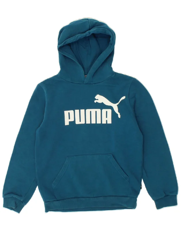 men's hoodie with high collar -PUMA Boys Graphic Hoodie Jumper 11-12 Years Turquoise Cotton