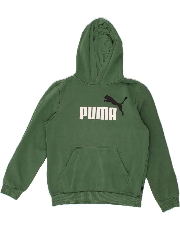 men's zip-up hoodies -PUMA Boys Graphic Hoodie Jumper 13-14 Years Green Cotton