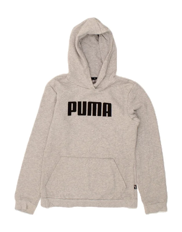 men's hoodie for running -PUMA Boys Graphic Hoodie Jumper 13-14 Years Grey Cotton