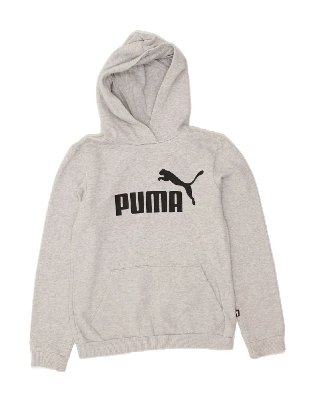 men's athletic fit sweatshirts -PUMA Boys Graphic Hoodie Jumper 13-14 Years Grey