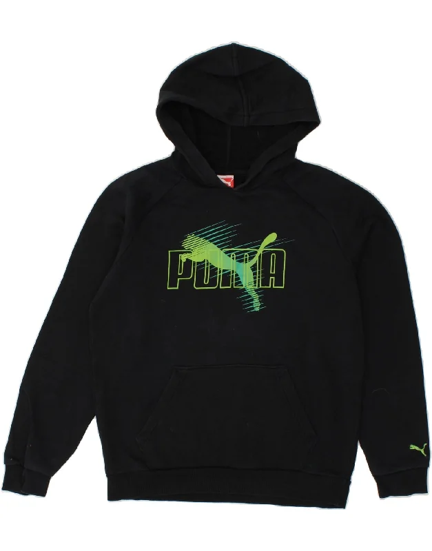 men's casual hoodies with stripes -PUMA Boys Graphic Hoodie Jumper 13-14 Years XL Black Cotton