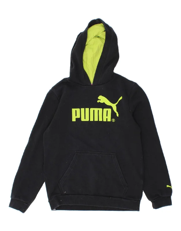 men's fleece hoodies -PUMA Boys Graphic Hoodie Jumper 13-14 Years XL Black