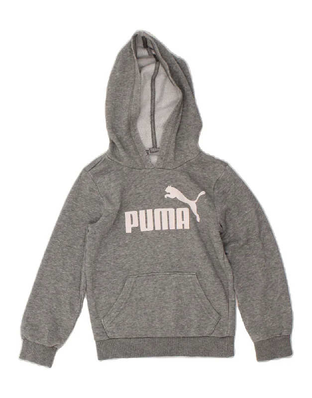 men's cotton hoodies -PUMA Boys Graphic Hoodie Jumper 5-6 Years Grey Cotton