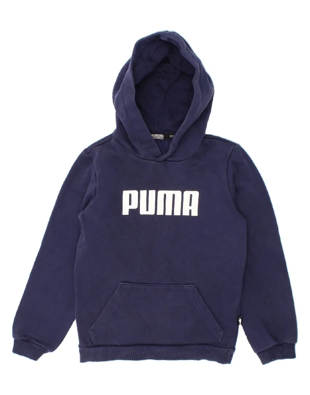 men's hoodie for snowboarding -PUMA Boys Graphic Hoodie Jumper 7-8 Years Navy Blue Cotton