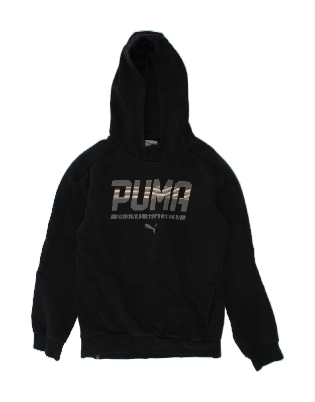 men's cozy hoodies -PUMA Boys Graphic Hoodie Jumper 9-10 Years Black Cotton