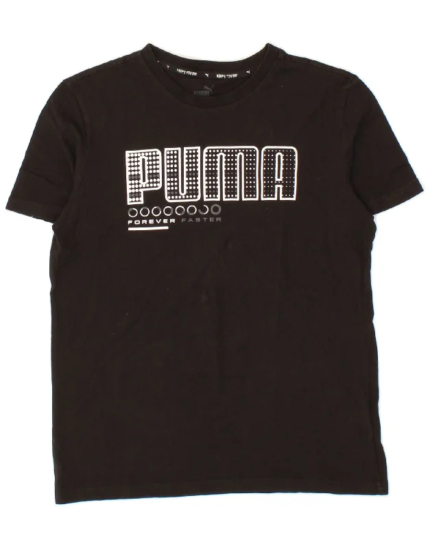 men's relaxed fit graphic t-shirts -PUMA Boys Graphic T-Shirt Top 13-14 Years XL Black Cotton