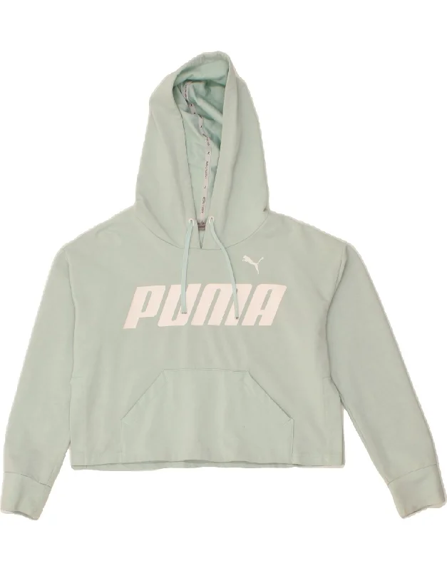 men's oversized hoodies -PUMA Girls Graphic Crop Hoodie Jumper 15-16 Years XS Green Cotton