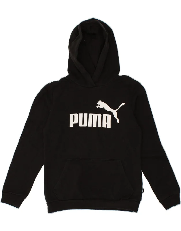 men's stylish fleece hoodies -PUMA Girls Graphic Hoodie Jumper 13-14 Years Black Cotton