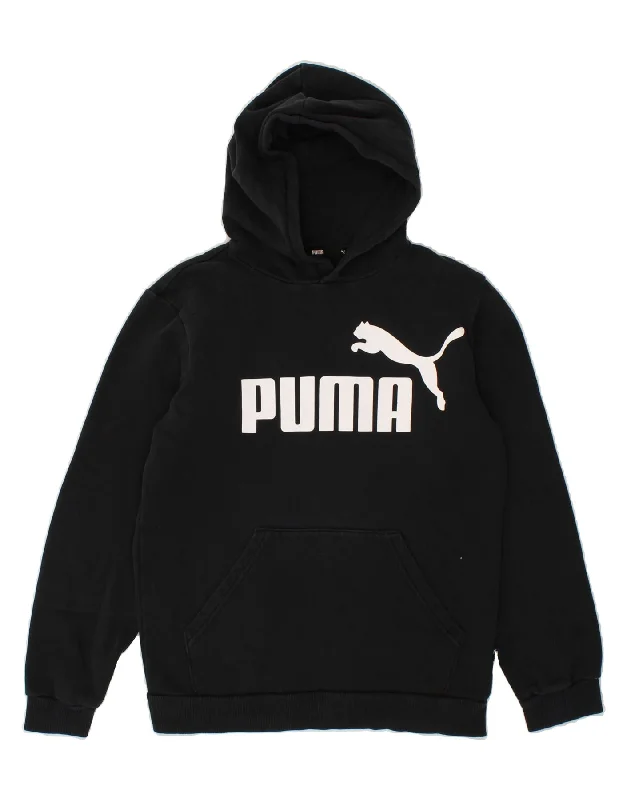 men's hoodie with unique design -PUMA Girls Graphic Hoodie Jumper 13-14 Years  Black Cotton