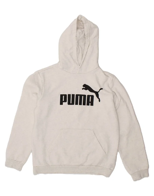 men's fleece hoodie jacket -PUMA Girls Graphic Hoodie Jumper 15-16 Years Grey Cotton